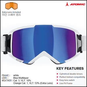아토믹 SAVOR3 M (스페어 렌즈 포함) 스키 스노우보드 고글 (White/Solar blue)